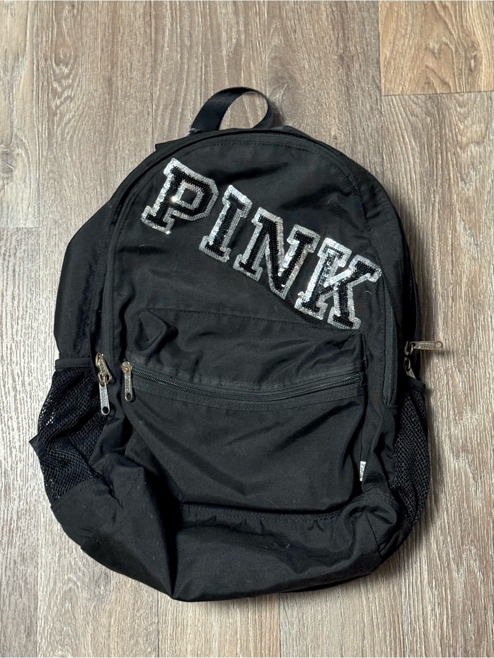 PINK Victoria's Secret Black Sequin Logo Backpack